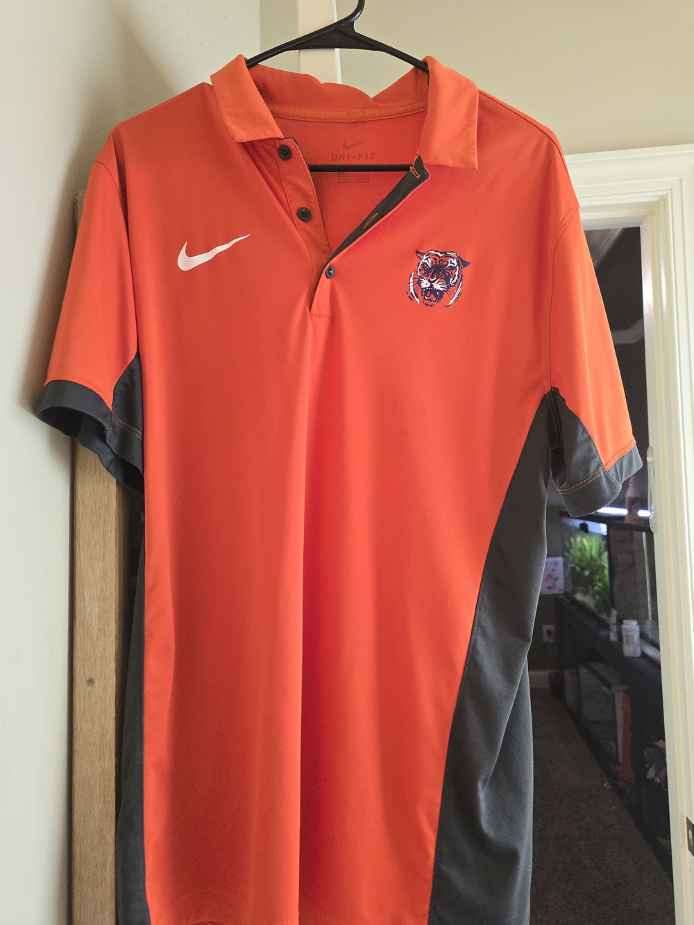 Nike Men’s Orange and Dark Gray Performance Polo with Tiger Patch
